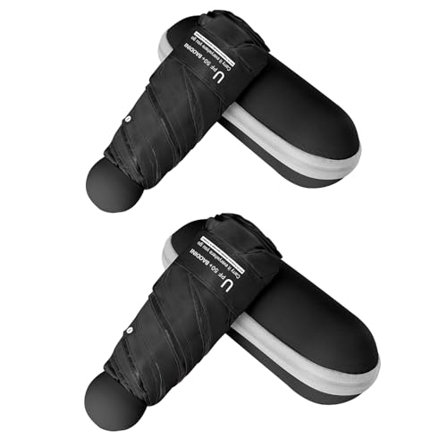 BAODINI Mini Travel Umbrella with UV Sun Protection, Compact Pocket-Size - color: A-2 Pack Black