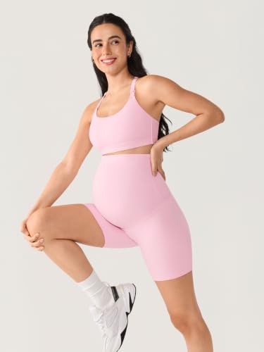 MOMANDA No Front Seam Maternity Biker Shorts 6" - color: Sweet Pink, size: Medium