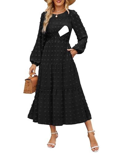 CzzzyL Women's Nursing Dresses Fall Boho Floral Breastfeeding with Pockets - color: Black, size: Large