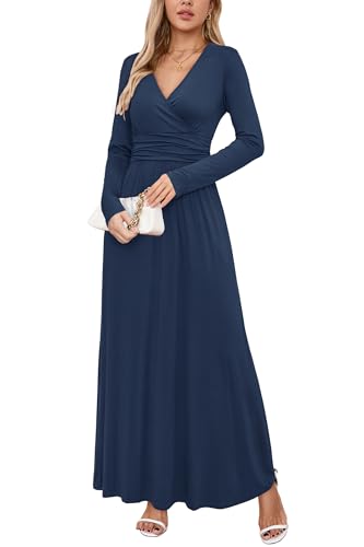 OUGES Women's Warp Pockets Maxi Fall Winter Cocktail Formal Dress 2026 - color: A-navy, size: 4X-Large