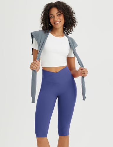 baleaf Womens Capri Leggings with Pockets V Waistband - color: Classic Navy, size: Medium