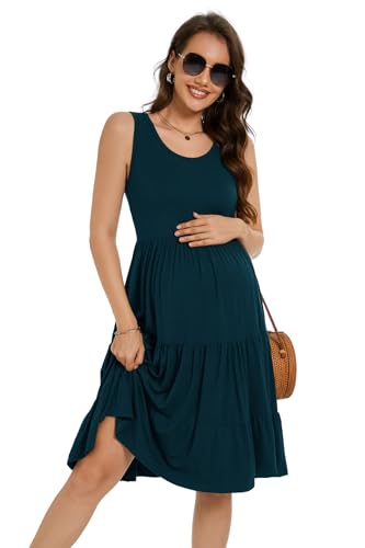 Smallshow Women's Sleeveless Ruffle Tank Maternity Dress - color: Teal, size: Small