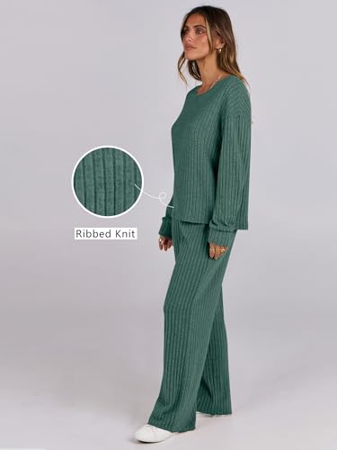 ANRABESS Women 2 Piece Lounge Pajamas Sets Casual Fall Outfits - color: Green, size: Medium