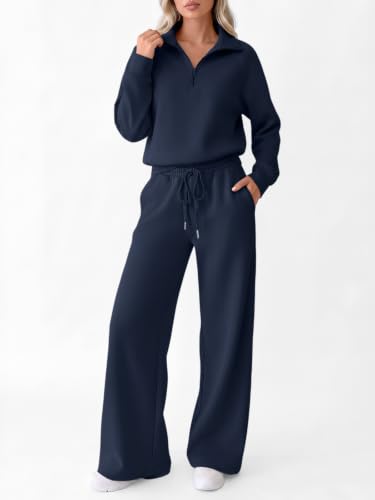 EFAN Womens Sweatsuits Modal Blend 2 Piece Matching Sets Comfy Lounge Wear - color: Navyblue, size: Large