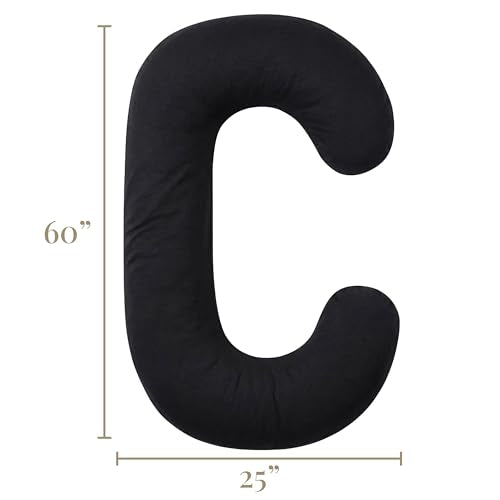 Betty Dain Stretch Jersey Maternity Pillowcase, C-Shape, 60" x 25", Black - color: Black