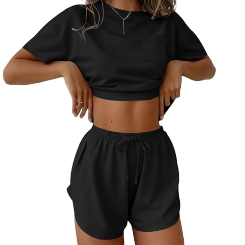 Ekouaer Womens Pajama Sets Sexy Lounge Sets Side Split Short Pj Sets - color: Black, size: X-Small