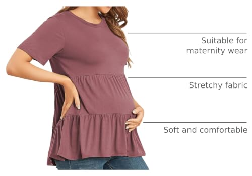 Xpenyo Women's Maternity T Shirts Short Sleeve Tiered Basic Casual Pregnancy Top - color: Mauve, size: Small