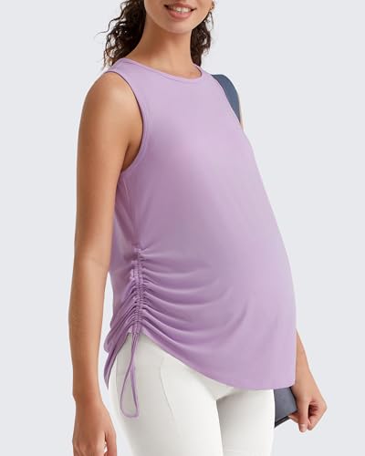 G4Free Lyocell Maternity Tank Tops Pregnancy Sleeveless Workout Shirts - color: Light Purple, size: Large
