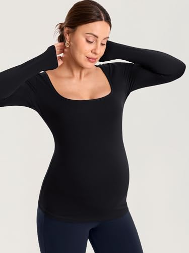 MOMANDA Square Neck Maternity Tops - color: Black, size: Large