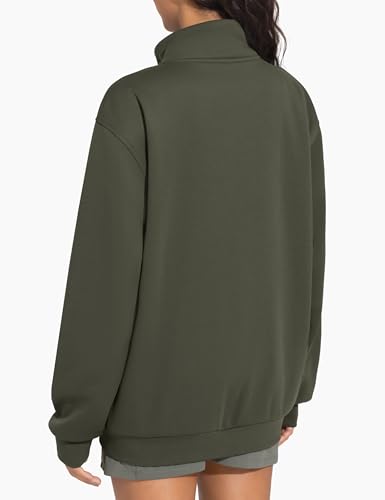 THE GYM PEOPLE Women's Oversized Zip Up Sweatshirts Fleece Mock Neck Jacket - color: Dark Brown, size: Large