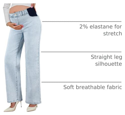 BLENCOT Maternity Jeans for Women Wide Leg Pregnancy Pants - color: Beau Blue, size: Medium