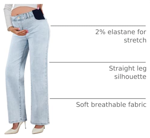 BLENCOT Maternity Jeans for Women Wide Leg Pregnancy Pants - color: Beau Blue, size: X-Large