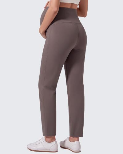 G4Free EverGoing Maternity Work Pants Tapered Ankle Pregnancy Trousers - color: Taupe, size: Large