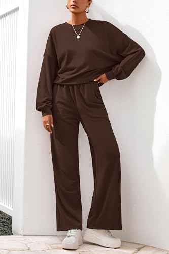 PRETTYGARDEN Women 2 Piece Outfits Fall Sweatsuit Lounge Set - color: Dark Brown, size: XX-Large
