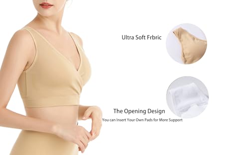 Lemef Nursing Sleep Bras Wirefree Maternity Breastfeeding Bras 3 Pack - color: 1*beige (No Padding), size: Small