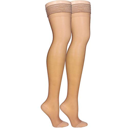 Truform Sheer Compression Stockings, 15-20 mmHg, Women's Thigh High Length, 20 Denier, Beige, Small - color: Beige, size: Small (1 Pair)