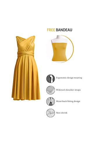 72styles Multi-Way Wrap Short Infinity Dress for Bridesmaids - color: Mustard Yellow