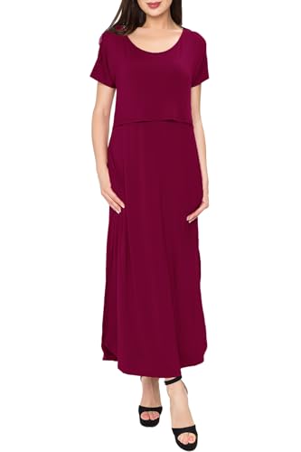 Smallshow Women's Maternity Nursing Dresses Split Long Dress for Breastfeeding - color: Burgundy, size: Medium
