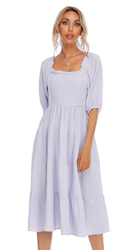R.Vivimos Women's Cotton Off-Shoulder A-Line Midi Dresses - color: Light Purple, size: Small