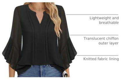 Timeson Women's 3/4 Sleeve Top - color: Black, size: XX-Large