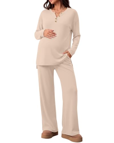 2 Piece Thermal Maternity Lounge Set - color: Apricot, size: Small