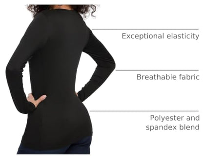 COZYFIT 3 Pack Underscrub Long Sleeve Women, Scrubs Undershirts, Crew Neck - color: Black, size: Medium
