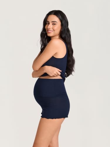 MOMANDA Modal Ribbed Maternity Lounge Shorts - color: Deep Ocean Blue, size: Small