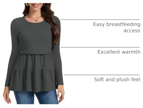 Bearsland Long Sleeve Nursing Top - color: Iron Gray & Pastel Purple & Purple Floral, size: Large