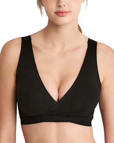 Mamaway Ultra Silky Crossover Nursing Maternity Wireless Bra, Smooth, Soft, Cooling - color: Black, size: Medium
