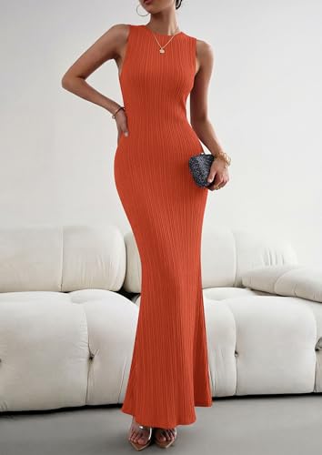 PRETTYGARDEN Women's Knit Bodycon Maxi Going Out Dresses - color: Brick Red, size: X-Large
