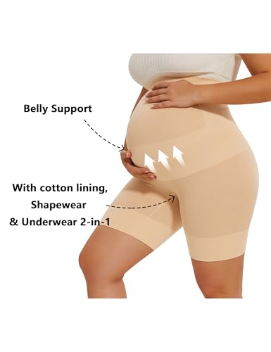 Peauty Seamless Maternity Shapewear Over Bump Pregnancy Shorts - color: Nude, size: Small