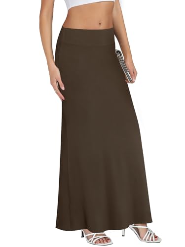KIFOVEN Women's Foldover High Waist Maxi Skirt - color: Dark Brown, size: Small