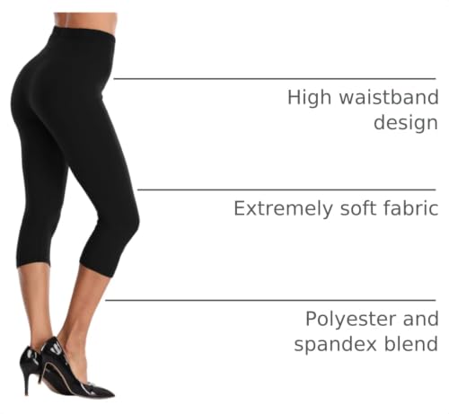 Kotii Women's Soft Capri Leggings 3/4 Cropped Leggings High Waisted Capris Tights - color: Black(2 Pack), size: One Size