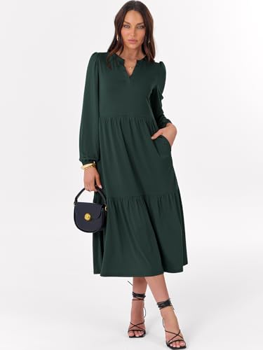 ANRABESS Women's Long Sleeve Fall Flowy Boho Maxi Dresses - color: Dark Green, size: Large