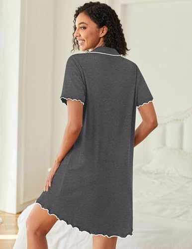 Ekouaer Cotton Nightgowns for Women Button Down Sleep Shirts Night Shirts - color: Medium Grey, size: Medium