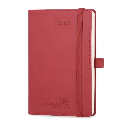POPRUN Pocket Calendar 2027 for Purse, Weekly & Monthly Planner Pocket Size - color: Burgundy, size: Pocket-4" x 6.25", style: Calendar Year 2027