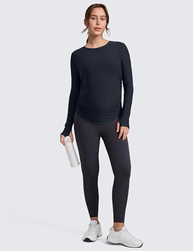 CRZ YOGA Maternity Side Ruched Tops - color: True Navy, size: X-Small