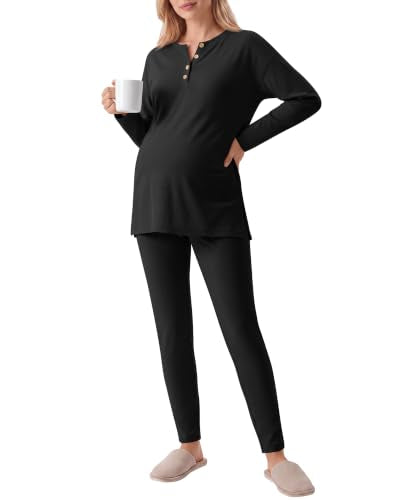 Huukeay Maternity Lounge Set Long Sleeve - color: Black, size: Medium