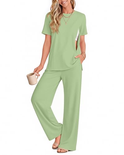 2Pc Postpartum Nursing Pajamas Set - color: Light Green, size: Large