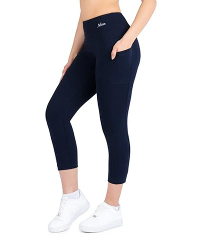 Nirlon Cotton Capri Leggings with Pockets 3/4- CottoNIR - color: Navy Blue, size: 18