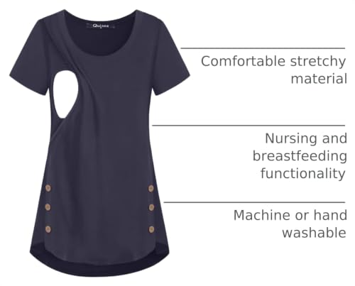 Quinee Women's Casual Button Side Nursing Tops Maternity Breastfeeding Tunic - color: Deep Blue, size: X-Large