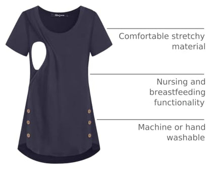 Quinee Women's Casual Button Side Nursing Tops Maternity Breastfeeding Tunic - color: Deep Blue, size: Large