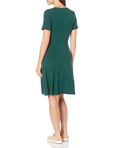 Amazon Essentials Women's Short Sleeve V Neck Faux-Wrap Dress, Fitted - color: Jade, size: Medium