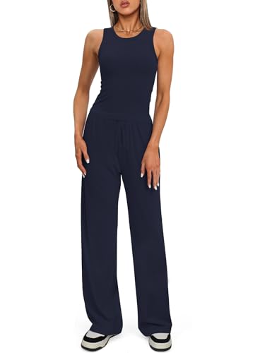 Darong Women's 2 Piece Summer Outfits Sleeveless Matching Lounge Sets - color: Dark Blue, size: X-Small
