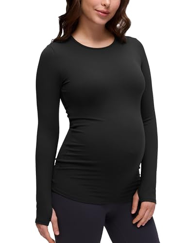CRZ YOGA Maternity Crewneck Tops - color: Black, size: Small