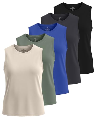 5 Pack Women's Dry Fit Tank Tops Muscle Sleeveless Workout Athletic Gym - color: Set 5, size: X-Small