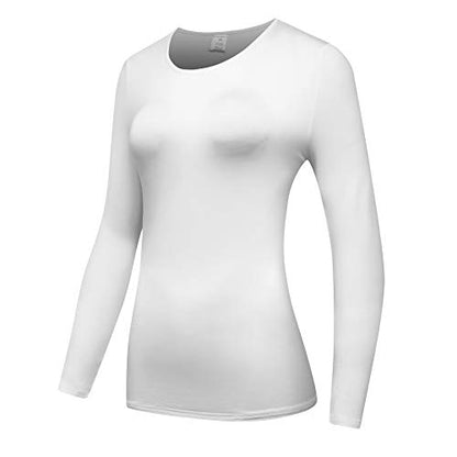 OThread & Co. Women's Long Sleeve T-Shirt Comfy Underscrub Tee Basic Stretch Layer - color: White, size: Large