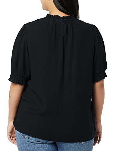 Amazon Essentials Women's Fluid Twill Short Puff Sleeve Ruffle Smock Detail Blouse - color: Black, size: X-Large