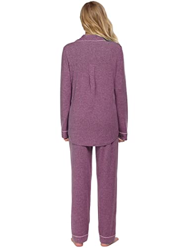 Ekouaer Women's Pajamas Long Sleeve Loungewear Casual Button Down Pjs - color: Cherry Red, size: Medium