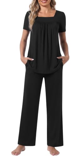 POPYOUNG Women's Pajama Set Maternity 2 Piece Ladies Loungewear - color: Black, size: Medium